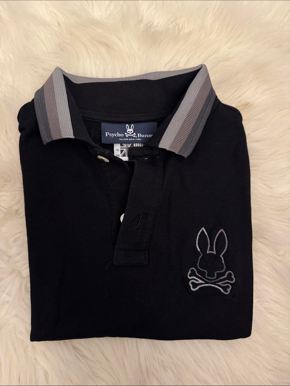 Psycho Bunny Kids Black Polo with Gray Trim and Logo